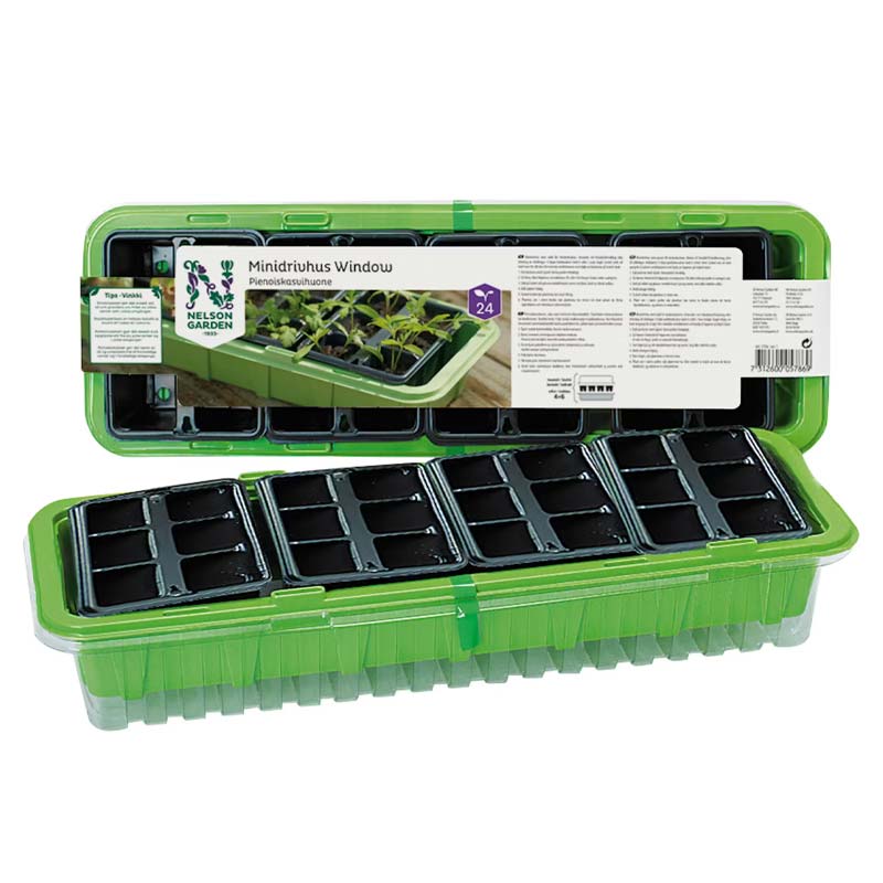 Minikasvihuone, jossa 4 ruukkuosaa